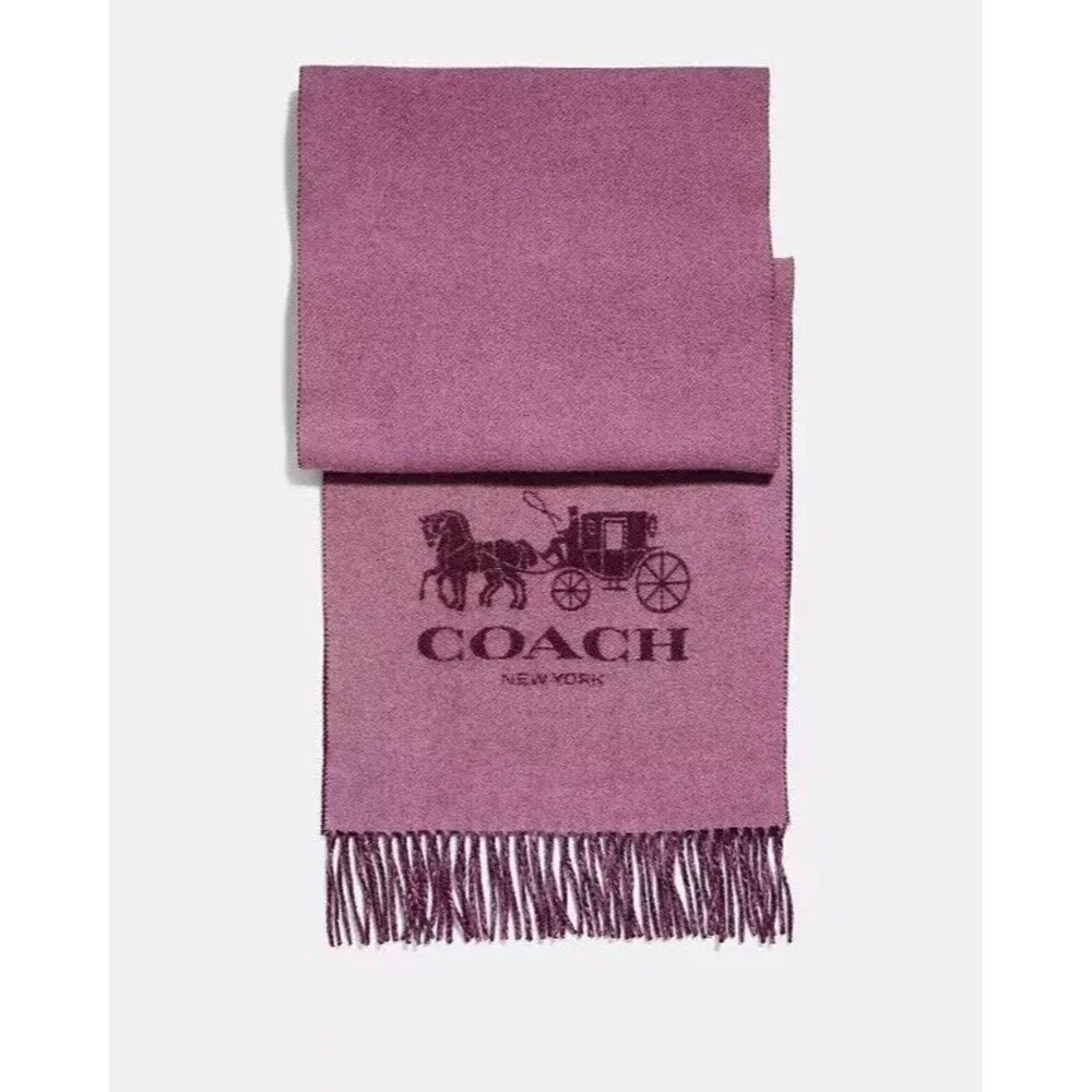 Coach 18782 Horse And Carriage Cashmere Muffler Scarf Rose Plum NWT Org $195 - Picture 5 of 6